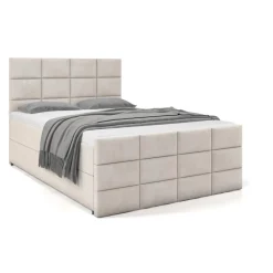 3S. x Home Lit boxspring avec matelas et sur-matelas inclus Postan Velours Beige Outlet