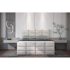 3S. x Home Lit boxspring avec matelas et sur-matelas inclus Postan Velours Beige Outlet