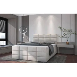 3S. x Home Lit boxspring avec matelas et sur-matelas inclus Postan Velours Beige Outlet