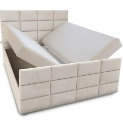 3S. x Home Lit boxspring avec matelas et sur-matelas inclus Postan Velours Beige Outlet