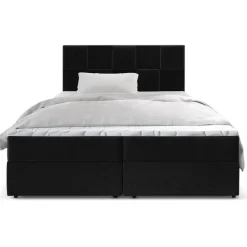 3S. x Home Lit boxspring avec matelas et sur-matelas inclus PRATA 180x220cm Velours Noir Sale