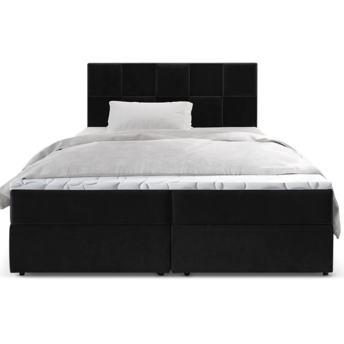 3S. x Home Lit boxspring avec matelas et sur-matelas inclus PRATA 180x220cm Velours Noir Sale
