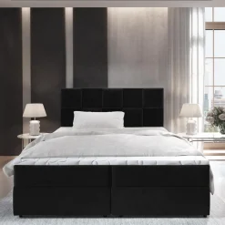 3S. x Home Lit boxspring avec matelas et sur-matelas inclus PRATA 180x220cm Velours Noir Sale