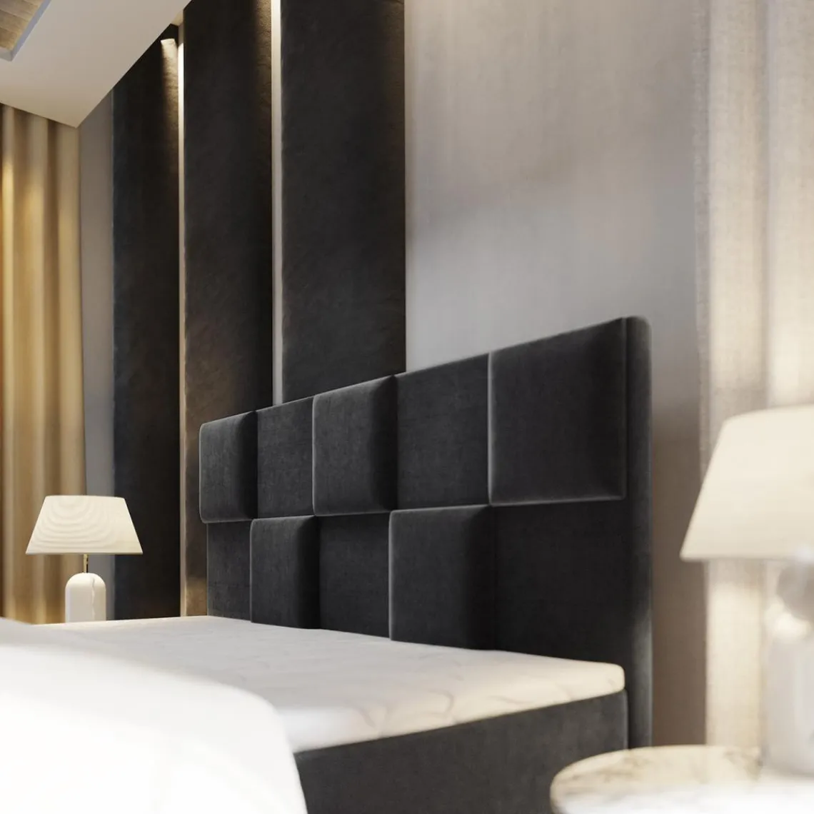 3S. x Home Lit boxspring avec matelas et sur-matelas inclus PRATA 180x220cm Velours Noir Sale