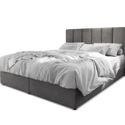 3S. x Home Lit boxspring avec matelas et sur-matelas inclus MERIL 180x220cm Tissu Gris