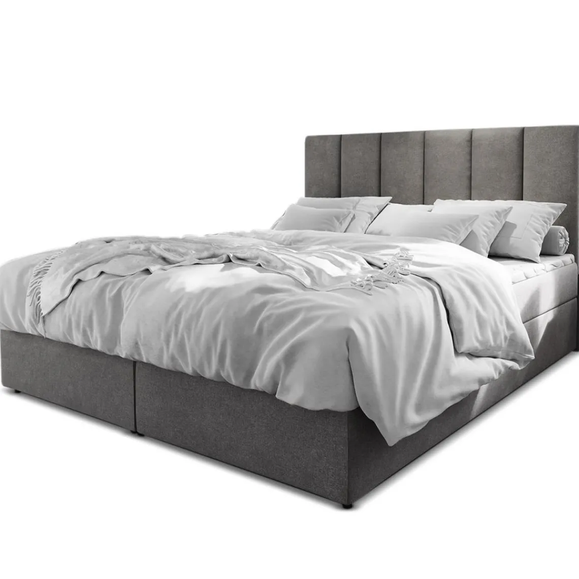 3S. x Home Lit boxspring avec matelas et sur-matelas inclus MERIL 180x220cm Tissu Gris