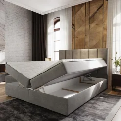 3S. x Home Lit boxspring avec matelas et sur-matelas inclus MERIL 180x220cm Tissu Gris