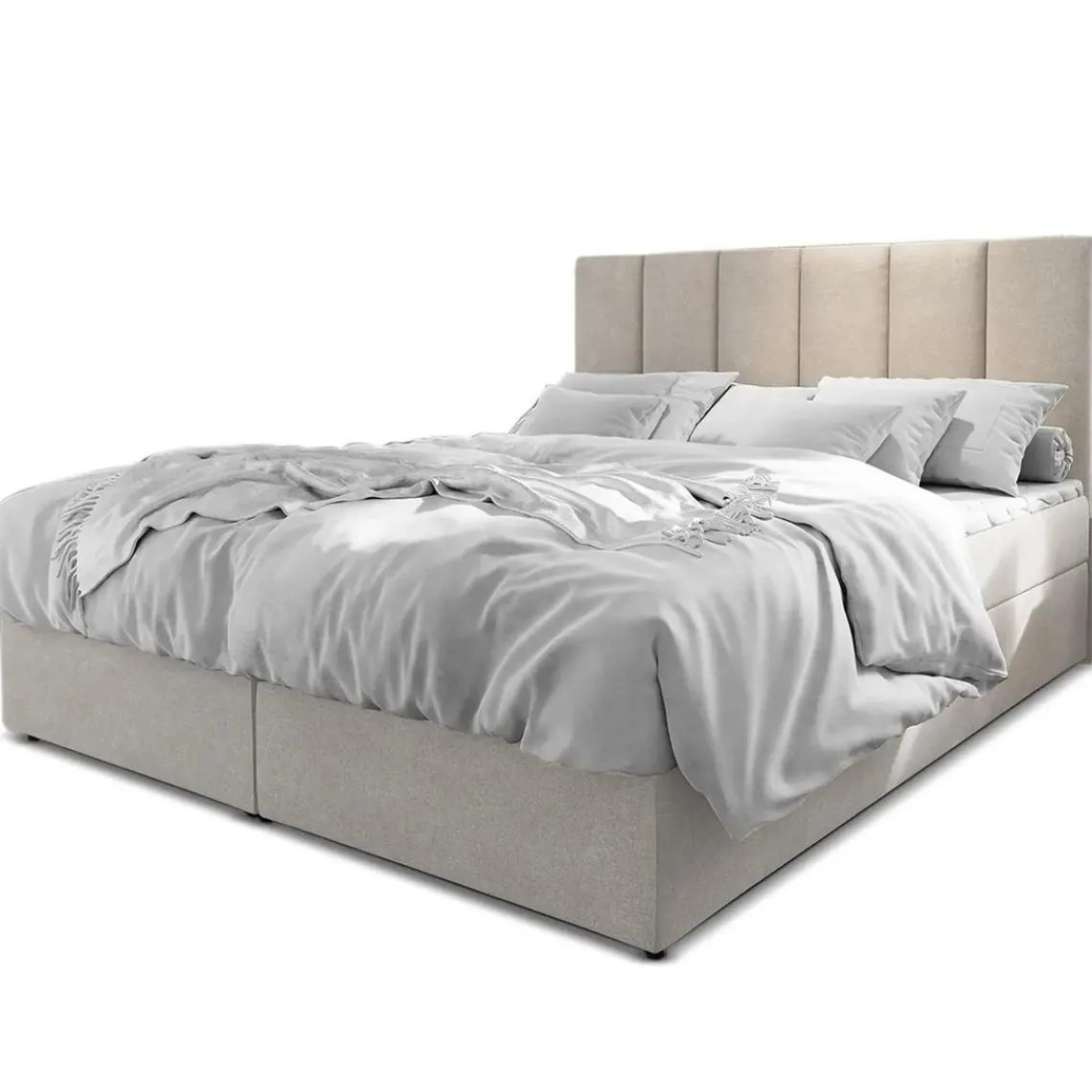 3S. x Home Lit boxspring avec matelas et sur-matelas inclus MERIL 160x200cm Tissu Beige