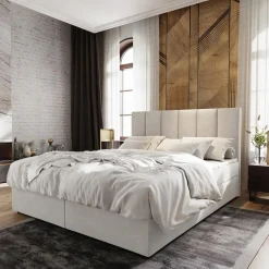 3S. x Home Lit boxspring avec matelas et sur-matelas inclus MERIL 160x200cm Tissu Beige