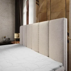 3S. x Home Lit boxspring avec matelas et sur-matelas inclus MERIL 160x200cm Tissu Beige