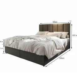 3S. x Home Lit boxspring avec matelas et sur-matelas inclus MERIL 160x200cm Tissu Beige