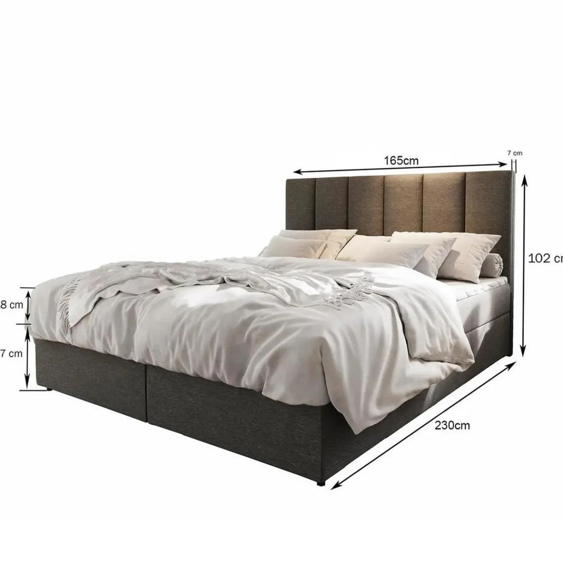 3S. x Home Lit boxspring avec matelas et sur-matelas inclus MERIL 160x200cm Tissu Beige