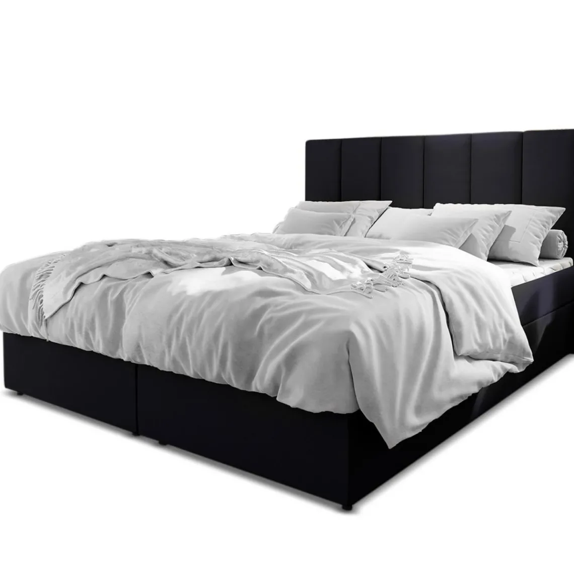 3S. x Home Lit boxspring avec matelas et sur-matelas inclus MERIL 180x220cm Simili Noir Best
