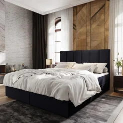 3S. x Home Lit boxspring avec matelas et sur-matelas inclus MERIL 180x220cm Simili Noir Best