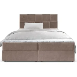3S. x Home Lit boxspring avec matelas et sur-matelas inclus PRATA 160x220cm Velours Taupe New