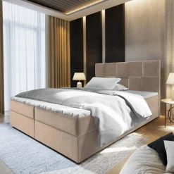 3S. x Home Lit boxspring avec matelas et sur-matelas inclus PRATA 160x220cm Velours Taupe New