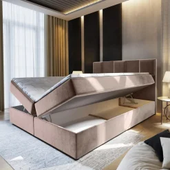 3S. x Home Lit boxspring avec matelas et sur-matelas inclus PRATA 160x220cm Velours Taupe New