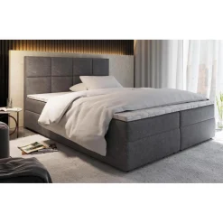 3S. x Home Lit Boxspring NALZEN 180cm Tissu Gris Clearance