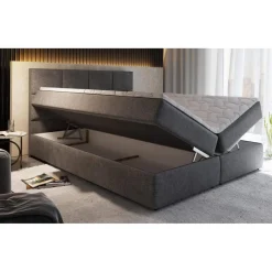 3S. x Home Lit Boxspring NALZEN 180cm Tissu Gris Clearance