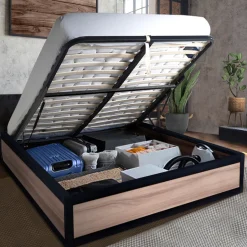 SAMPUR Lit coffre boston bois clair Discount