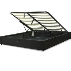 SAMPUR Lit coffre cancun similicuir noir