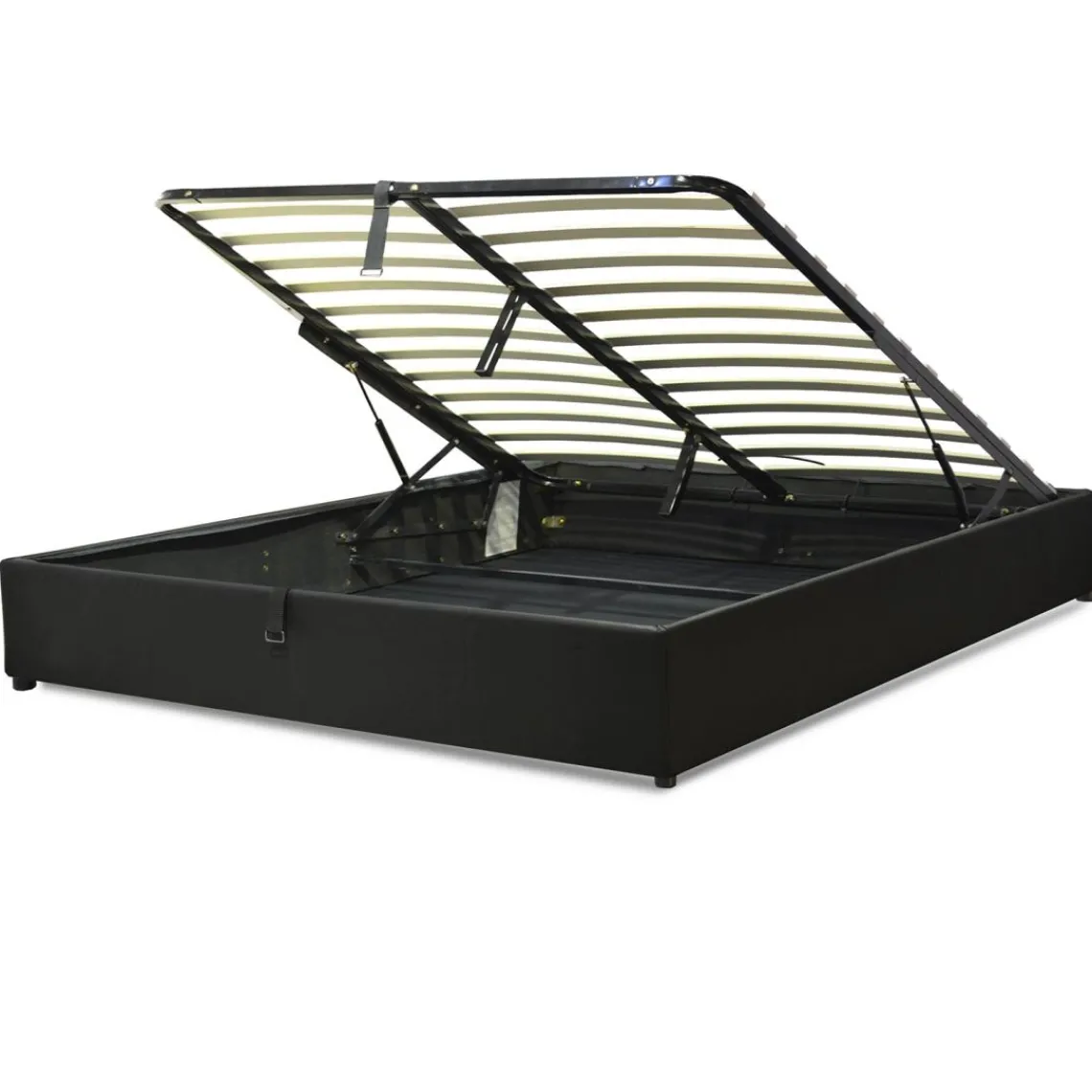 SAMPUR Lit coffre cancun similicuir noir