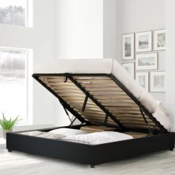 SAMPUR Lit coffre cancun tissu gris fonce Best