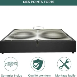 SAMPUR Lit coffre cancun tissu gris fonce Best