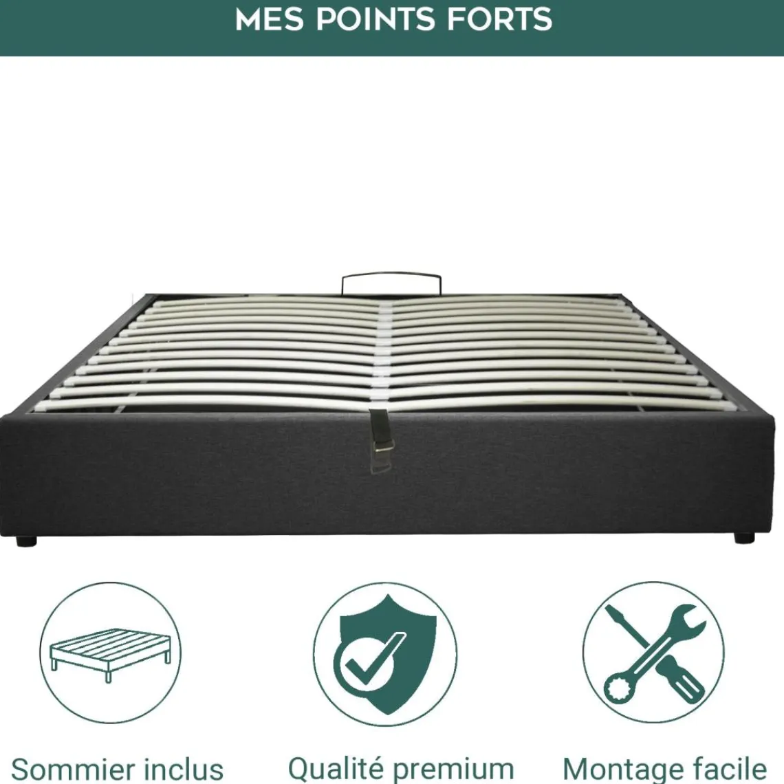 SAMPUR Lit coffre cancun tissu gris fonce Best