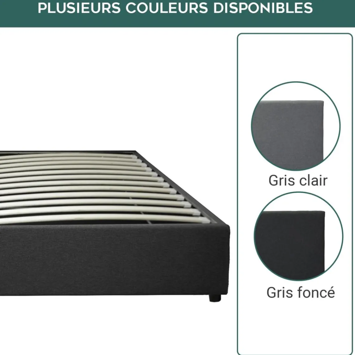 SAMPUR Lit coffre cancun tissu gris fonce Best