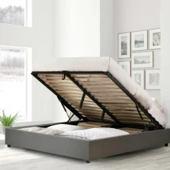 SAMPUR Lit coffre cancun tissu gris clair Best