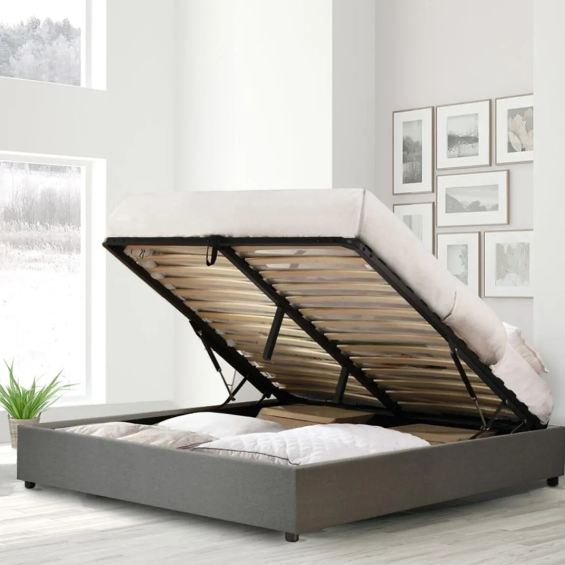 SAMPUR Lit coffre cancun tissu gris clair Best