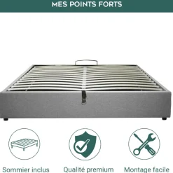 SAMPUR Lit coffre cancun tissu gris clair Best