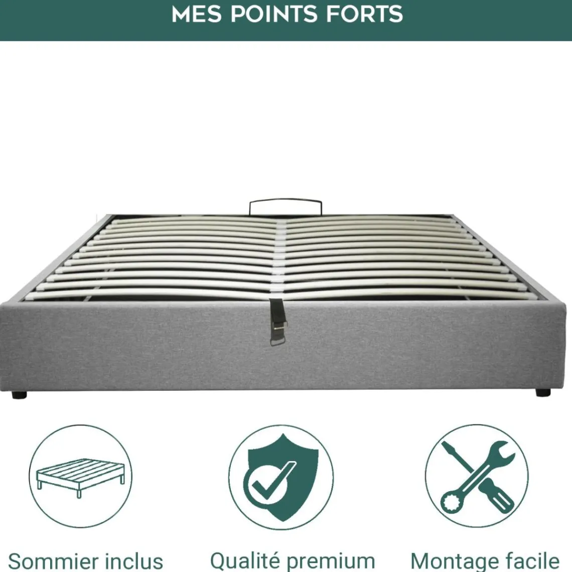 SAMPUR Lit coffre cancun tissu gris clair Best