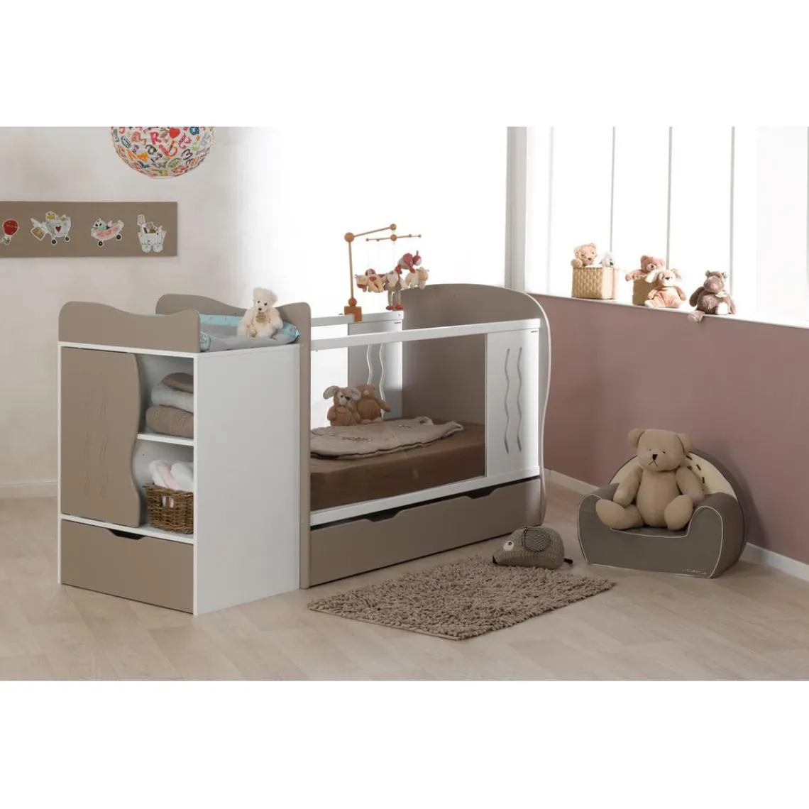 3S. x Home Lit Combiné Bébé Enfant /Lin avec Tiroir BELEM Blanc Online