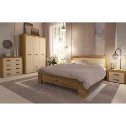 3S. x Home Lit complet avec sommier 160x200cm et tête de lit Chêne clair