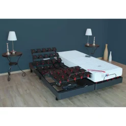 Selenia Lit de Relaxation Matelas Mousse à Mémoire de Forme et Sommier Electriques à Plots multidirectionnels Gris LEINA