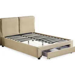3S. x Home Lit Double FROWELL Avec Tiroir De Rangement Intégré Et Sommier 140x190cm Tissu Beige Outlet