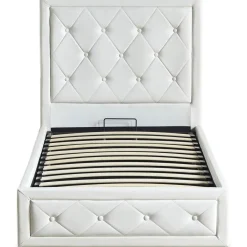 3S. x Home Lit double GRIMALI avec sommier relevable 140x190cm Simili Blanc Best