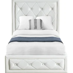 3S. x Home Lit double GRIMALI avec sommier relevable 140x190cm Simili Blanc Best