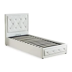 3S. x Home Lit double GRIMALI avec sommier relevable 140x190cm Simili Blanc Best