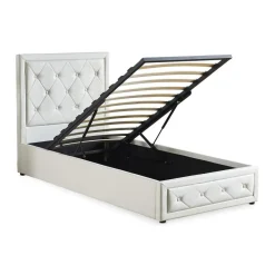 3S. x Home Lit double GRIMALI avec sommier relevable 140x190cm Simili Blanc Best