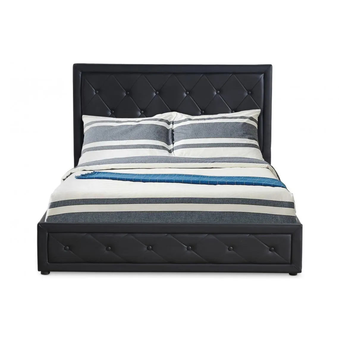 3S. x Home Lit double GRIMALI avec sommier relevable 160x200cm Simili Noir