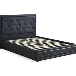 3S. x Home Lit double GRIMALI avec sommier relevable 160x200cm Simili Noir