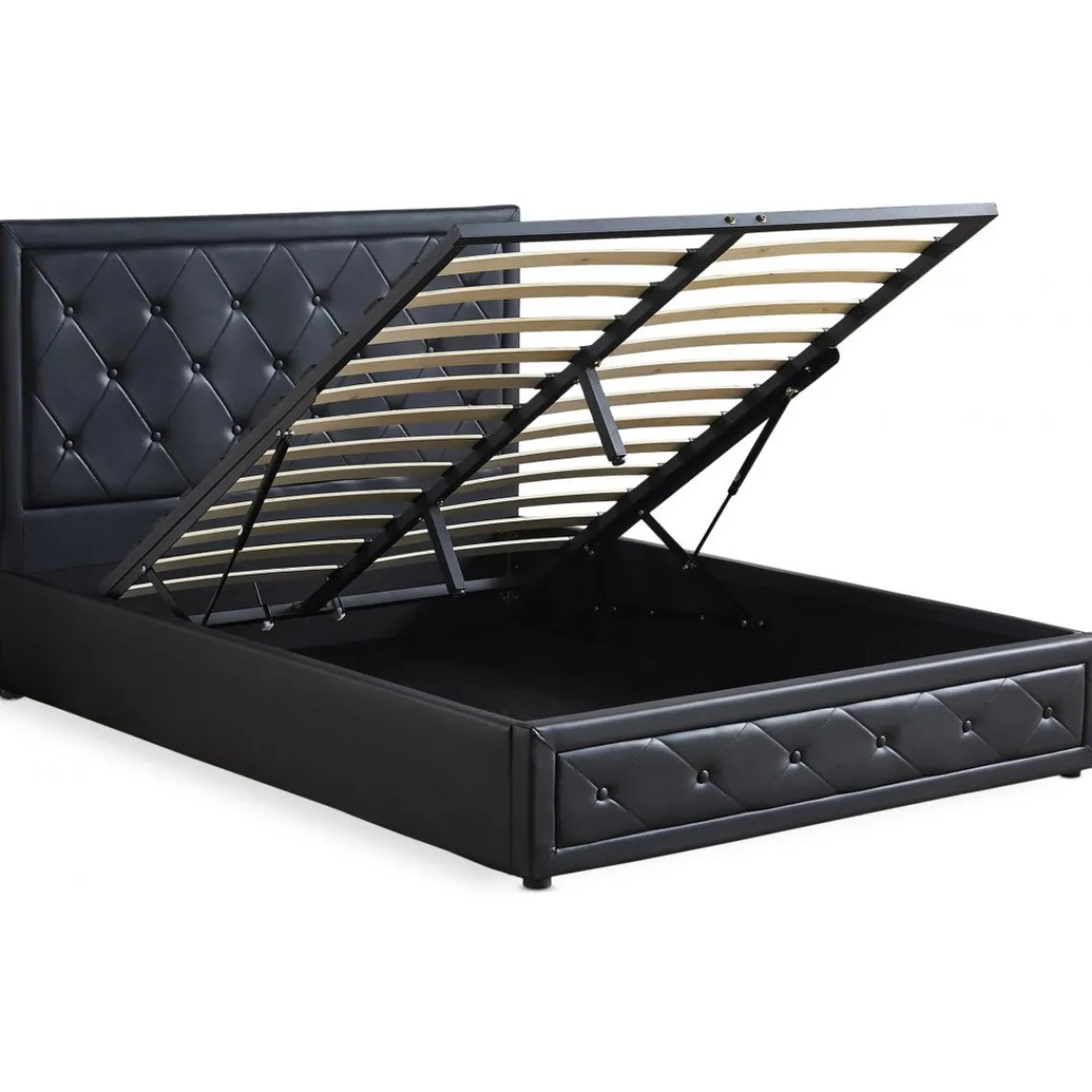 3S. x Home Lit double GRIMALI avec sommier relevable 160x200cm Simili Noir