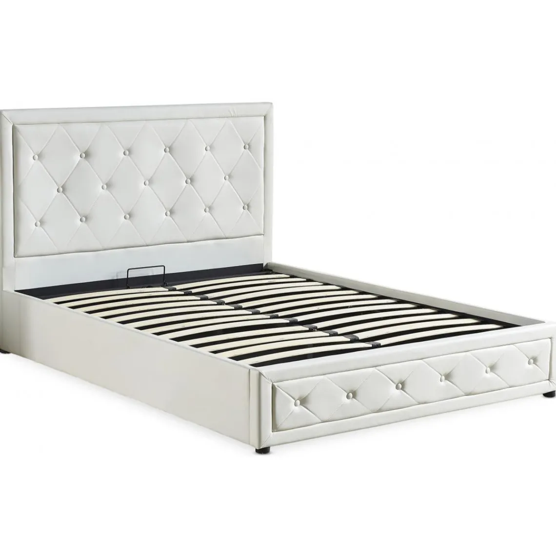 3S. x Home Lit double GRIMALI avec sommier relevable 160x200cm Simili Blanc Discount