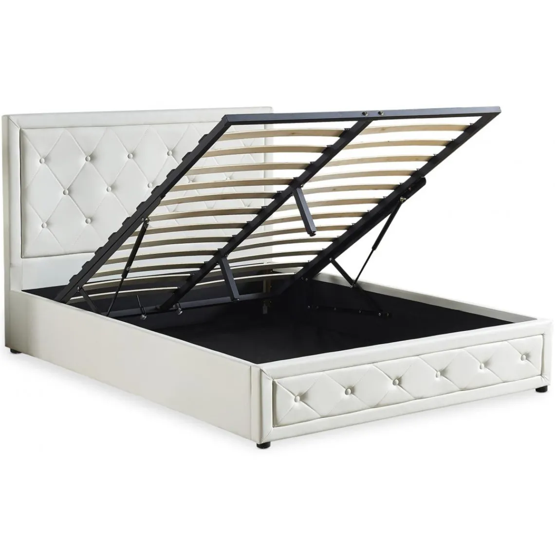 3S. x Home Lit double GRIMALI avec sommier relevable 160x200cm Simili Blanc Discount