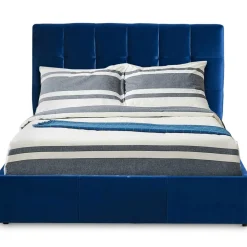 3S. x Home Lit Double LUFTANI Avec Sommier Relevable 160x200cm Velours Bleu Clearance