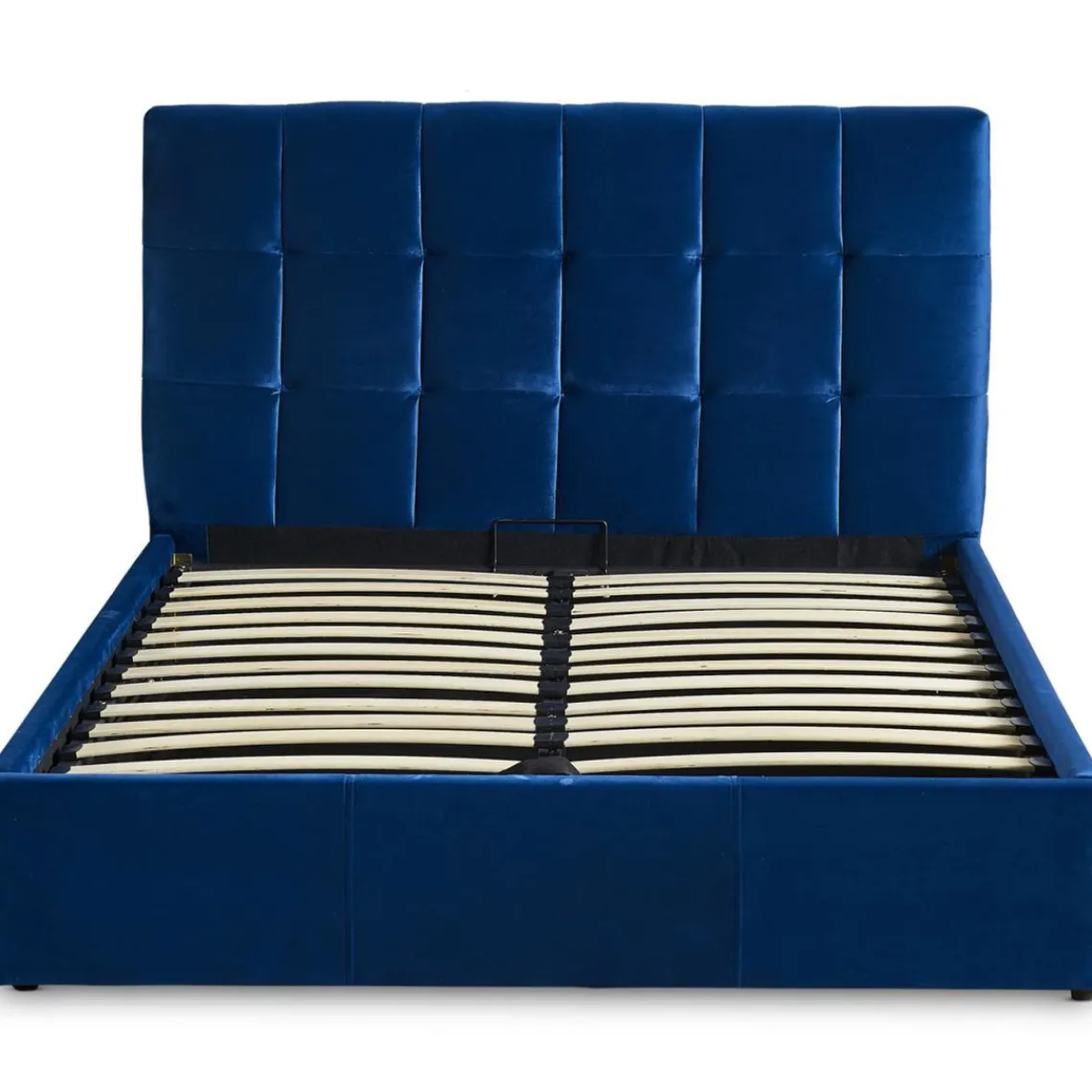 3S. x Home Lit Double LUFTANI Avec Sommier Relevable 160x200cm Velours Bleu Clearance