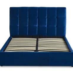 3S. x Home Lit Double LUFTANI Avec Sommier Relevable 180x200cm Velours Bleu